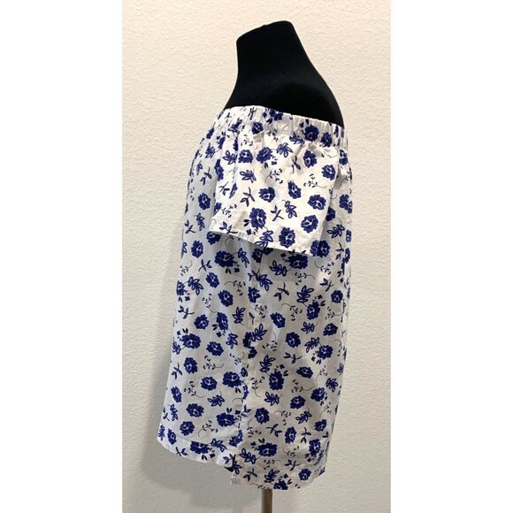 Banana Republic Factory Blue and White Floral Off the Shoulder Top Size XS - Picture 2 of 12